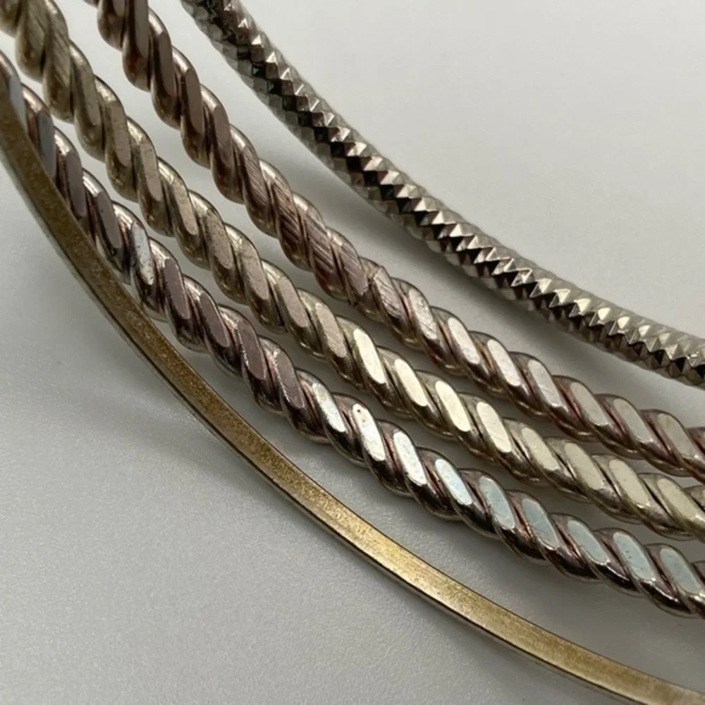 Bangle Bracelets Silver Tone Textured‎ Boho 5 Piece Set